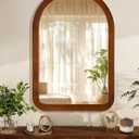 Arched Mirror 24 x 36 Inch,Walnut Brown Wood Rustic Bathroom Wall Mirror