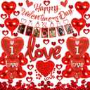 Valentines Day Decorations with Happy Valentine's Day Banner, Photo Banner, I Love You and Red Heart Balloons, and Fake Rose Petals for Valentines Day Party Wedding Anniversary Engagement