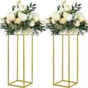 YALLOVE 2 Pack 23.75 Inch Gold Wedding Flower Stand Metal Vase Column Stand Geometric Centerpiece Vase for Home Party Wedding Decorations, Rectangular Flower Display Rack