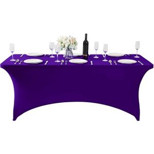 Hezuzo 1Pack Spandex Table Cover for 4FT or 6ft or 8ft Table Universal Fitted Stretch Tablecloth for Party, Banquet, Wedding and Events-Purple