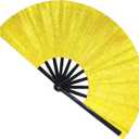 2 x Large Folding Glitter Rave Fan,Boots on The Ground Shiny Hand Clack Fans for Line Dancing Handheld Fan with a plush bag for Rave Outfits Accessories Festival Home Decoration and DIY (Gold)