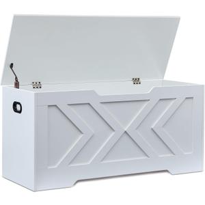 39.4 Storage Bench, Extra Large Entryway Bench with Storage,Storage Chest with 2 Safety Hinges,Blanket Storage,Shoe Storage Chest for Bedroom,Living Room,Easy Assembly. (White)