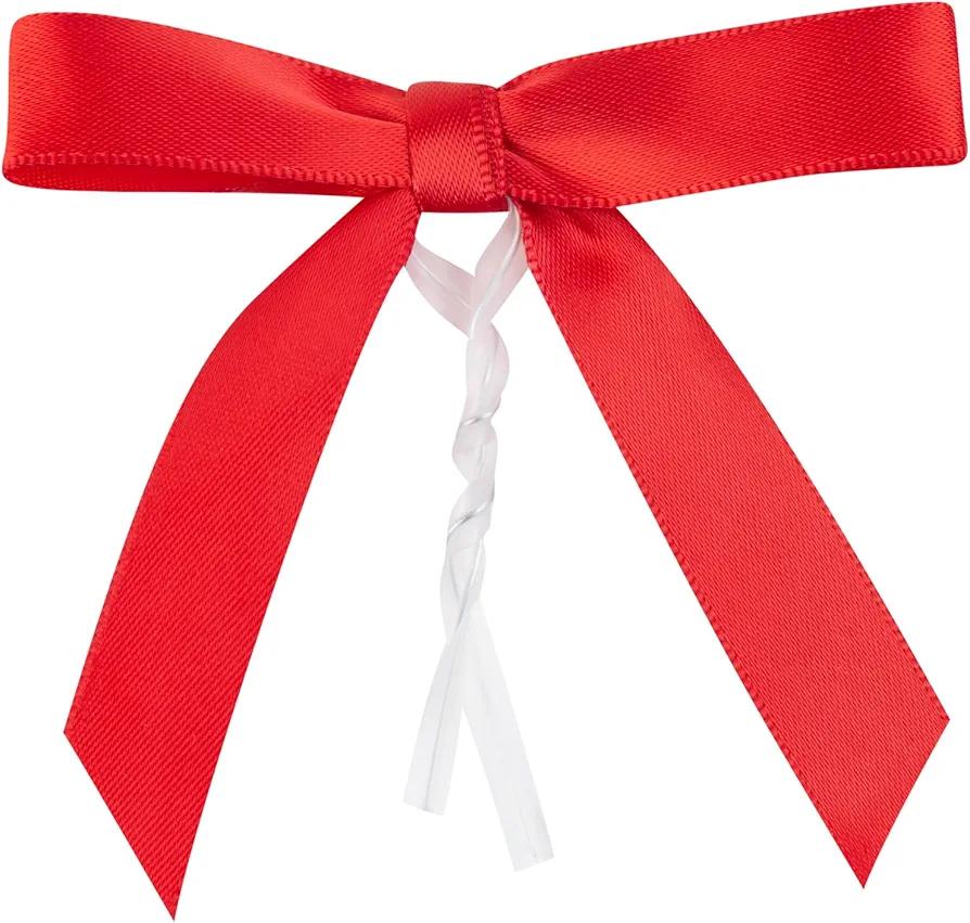 Restaurantware - Gift Tek 3 x 2.5 Inch Satin Ribbon Bows, 4000 Twist Tie Bows - Pre-Tied, Vibrant, Red Polyester Gift Wrapping Bows, for Treat Bags, Crafts, Packages, Decoration- Restaurantware