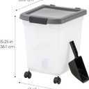IRIS USA Airtight Dog Food Storage Container 25 lbs, Removable Wheels, for Dog Cat Bird and Other Pets, Food Storage Bin, Keep Fresh, Made in USA, Clear/Dark Gray