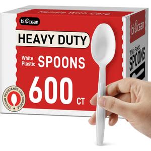 600Pack Disposable Plastic Spoons Bulk White Heavy Duty Plastic Teaspoons - Value Pack Cutlery Set For Parties, Restaurant (600SPOONS)