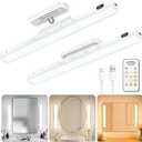 WILLED 5W Mirror Lights with Remote Control,Eye-Friendly Vanity Lights Stick on,Adjustable Color Temperatures Makeup Light with Battery Level Display,Rechargeable Light bar for Bathroom(2 Pack) (White)