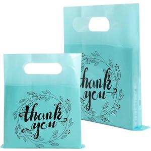 Wishop Pink Thank You Merchandise Bags - Party Gift & Candy Bags for Boutique & Retail (Cyan/ Black, 6.3x7.9 Inches)