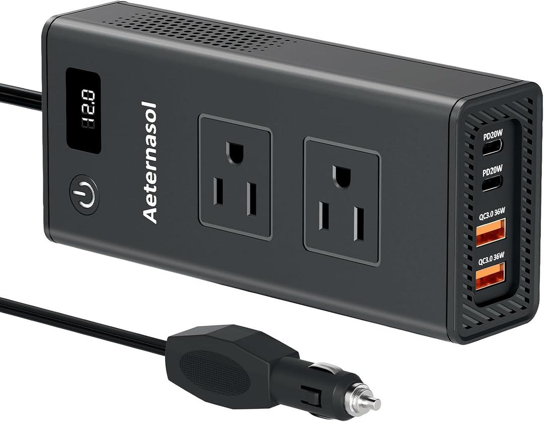 200W Car Power Inverter 12V DC to 110V/120V AC, Power Inverters for Vehicles w/ 2 AC Outlets, PD 20W USB-C/USB QC 3.0 36W, Car Charger Car Plug Adapter Car Outlet Adapter for Car Camping, Laptop,Phone