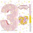 Daisy Birthday Decorations, Daisy Number 3 Piata with Blindfold Stick Blindfold Confetti for Pink Flower Boho 3rd Birthday Party Supplies (Daisy 3)