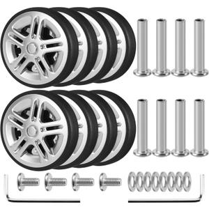 Luggage Wheels Replacement OD 50mm, 8 Pcs Suitcase Replacement Double-Row Wheels, Wear Resistant Rubber Repair Swivel Casters for Travel, Silver