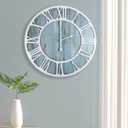1st owned Wall Clocks for Living Room Decor,16" Vintage,Round Silent Non Ticking,Black Metal,Modern Wood Clocks for Home Bedroom,Kitchen,Garden,Office,Cafe,Modern Wall Decoration -Roman Numerals (Blue)