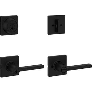 Kwikset Casey Front Door Lock Handle and Deadbolt Set, Matte Black