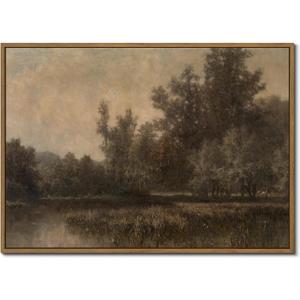 Vintage Landscape Art Prints Forest Lake Scenery Wall Art Moody Swamp Pictures Wall Decor Nature Wilderness Illustrations Fine Art Decor Framed for Living Room Bedroom Farmhouse Office - 20x28 Inch