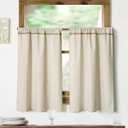 Cotton Linen Kitchen Curtains for Windows with Burlap Lace Trim Rustic Farmhouse 36 inch Rod Pocket Neutral Short Curtain Window Treatment Tiers,Set of 2