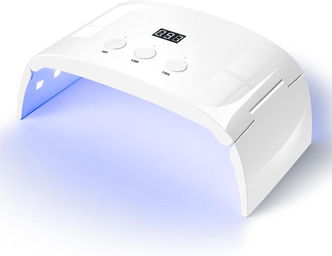 UV Led Nail Lamp Curing Light Dryer for Gel Nails,Roomy but not Bulky Foldable Design, 3 Timers & LCD Display,for Gel Nail Polish Builder Rhinestone Glue (White Lamp Pro)