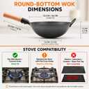 WANGYUANJI 14.2 Inch Round Bottom Carbon Steel Wok, Nitrided Iron Chinese Stir Fry Pan for Gas Wok Burner, Wok Ring Needed for Flat Gas Grates, Wooden Handle