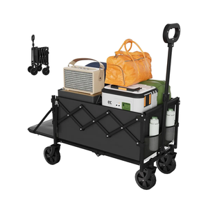 Foldable Wagons Carts, Lightweight Collapsible Portable Utility Shopping Cart with Wheels & Tailgate, Folding Grocery Wagon Cart for Grocery, Camping, Shopping, Beach, Garden, Sports Black