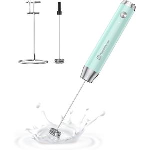Maestri House Rechargeable Milk Frother with Stand, LunaFro Handheld Electric Foam Maker Waterproof Detachable Stainless Steel Whisk Drink Mixer Foamer for Lattes, Cappuccino (Blue)
