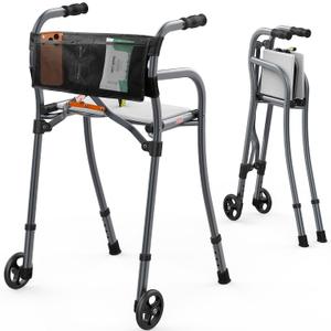 Narrow Folding Walker for Senior with Seat,Compact Foldable Standard Walker