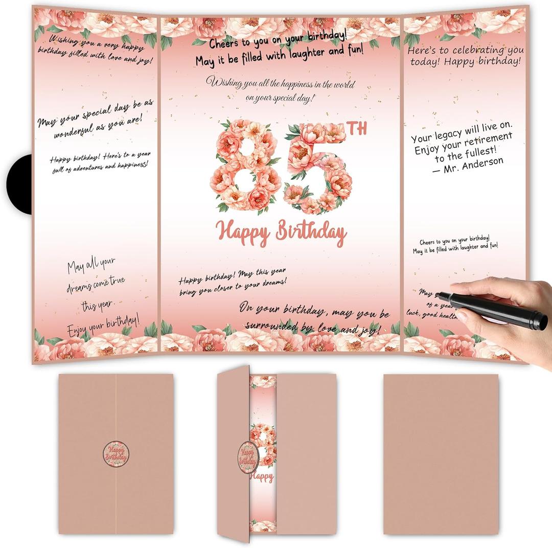 Rose Gold 85th Birthday Party Decorations, Floral Theme Happy 85th Birthday Guest Book for Men Women 85th Birthday Signature Guest Book
