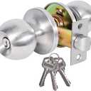 High-Security Stainless Steel Round Ball Door Handle with Lock & Key, Door knob for Front Door, Bedroom, and Interior, Easy Installation(Silver)