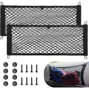 RED WOLF 2 Pcs Universal Elastic Mesh Netting Car Pouch for Trunk RV Boats Home Cargo Storage with Screws and Hooks (23.6'' x 9.8'')