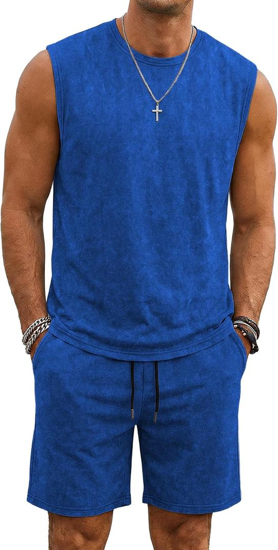 JMIERR Men's Vintage Acid Wash Two Piece Set Tank Top and Shorts