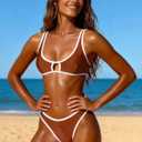 Sexy Bikini Sets for Women Two Piece Color Block Bathing Suit Women's High Leg Thong Swimsuits (S)