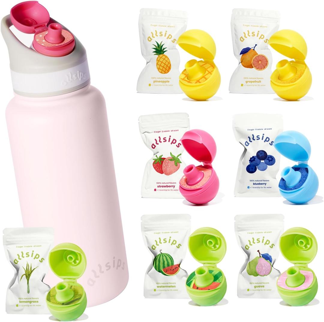 32oz Stainless Steel Air Water Bottle with 7 Straw & Refresher ScentSip Flavor Pods