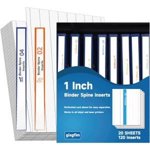gisgfim 160Pcs Binder Spine Inserts 1 Inch Spine Width White Binder Labels 92LB Printable Spine Binder Inserts for Inkjet Laser Printers Cardstock View Binder Spine ID Inserts Binder 8 Inserts/Sheet