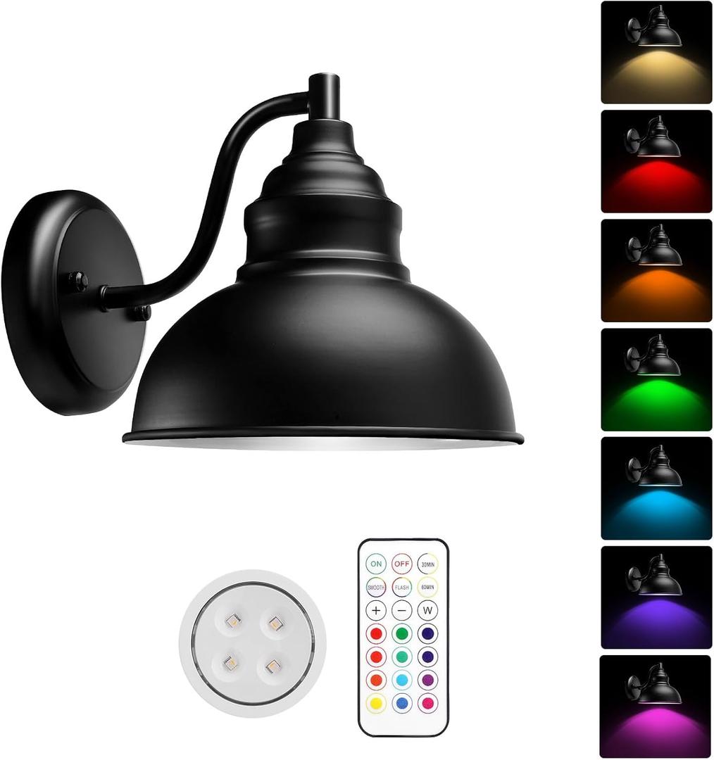 Wall Sconces Battery Operated  Rechargeable Wall Lights with Remote Control Dimmable Auto Timer13 Colorfuls Changeable to Elegant Touch Wall Lamp for Bedrooms Living Rooms Game Rooms Hallways (Black)