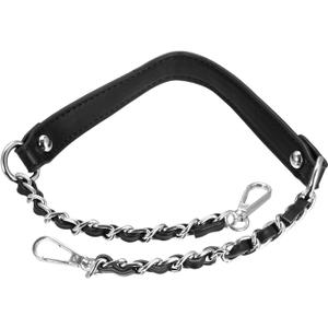 Uxcell Leather Iron Flat Chain Strap, 24" 2Pcs Handbag Chains Purse Handles, Black Silver