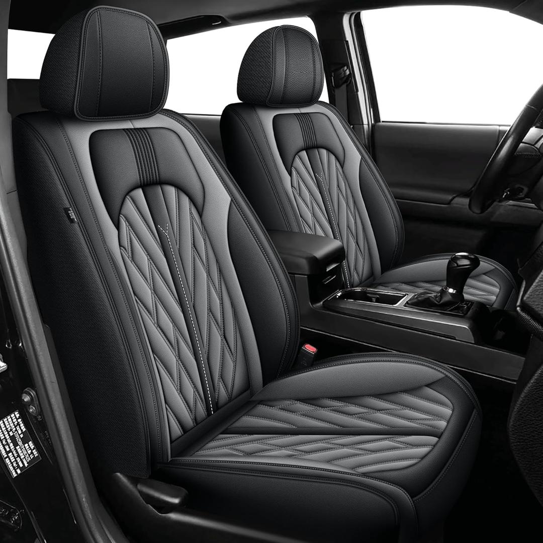 TTX LIGHTING Seat Covers Fit for Toyota Tacoma: 2005-2023 Full Set Truck Car Seat Covers Double Crew Cab Semi-Custom Faux Leather Pickup Automotive Seat Cushion Protectors(5 Seats, Black & Grey)