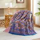 XIBLC Boho Blanket, 100% Cotton Farmhouse Decorative Throw Blanket, 50"x60" Reversible Bohemian Throw Blanket, Purple All Season Muslin Breathable Woven Blankets Quilt