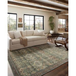 Loloi Magnolia Home by Joanna Gaines Sinclair Collection SIN-03 Turquoise/Multi 8'-6" x 11'-6", .25" Pile Height, Machine Washable, Area Rug