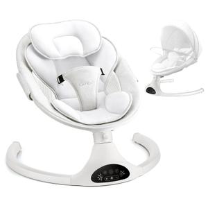 LAREX Baby Swing Infant Swing Electric Toddler Baby Rocker Portable for Newborn Boy Girl, 5 Sway Speeds with Remote Control, 10 Preset Melodies and Bluetooth, 0-6 Months Max 20 Lbs (White)