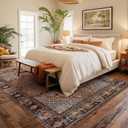 8x10 Area Rugs for Living Room, Machine Washable Low Pile Rug, Non Slip Backing Boho Rugs for Bedroom, Printed Soft Vintage Carpet Sienna Brown 8 x 10