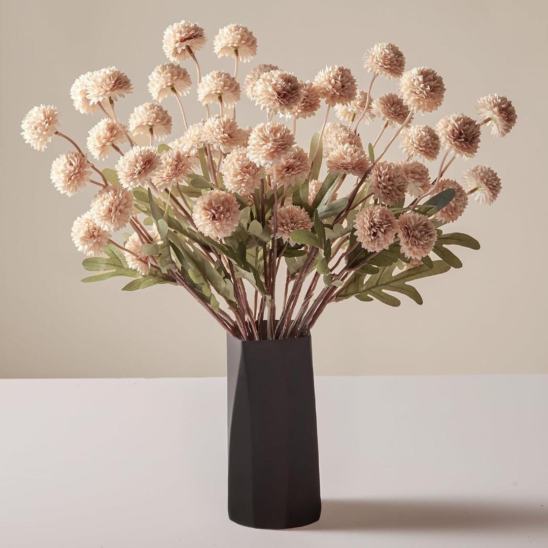 InnoGear Silk Flowers Pompon Mums Artificial Flowers, 10pcs 50 Heads Fake Mini Chrysanthemums with Long Stems Bulk Faux Kiku Flower for Decoration Memorial DIY Wedding Bouquets Centerpieces, Beige