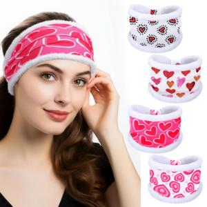 2 x 4 Pcs Valentine's Day Headbands for Women Love Heart Headbands Soft Plush Wide Knotted Elastic Hairband Valentines Hair Accessories Gifts for Women Valentines Party Yoga Running Workout