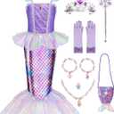 Meland Mermaid Dress - Little Mermaid Costume with Bag for Girls 3-10, Princess Dress Up for Birthday Gift, Halloween Costume (5-6 Years)
