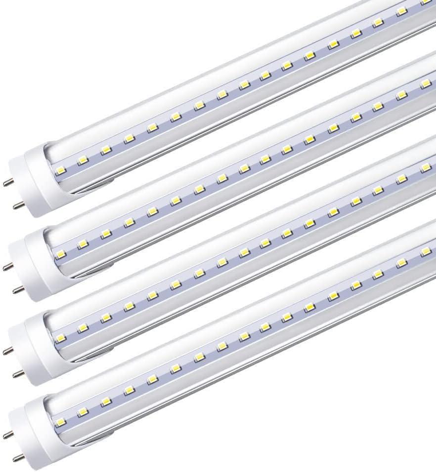LightingWill LED T8 Light Tube 4FT, Daylight White 5000K, Dual-End Powered Ballast Bypass, 2000Lumen 18W (40W Equivalent Fluorescent Bulb Replacement), Clear Cover, AC85-265V Lighting Fixture, 4 Pack