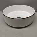 14.2” Round Ceramic Vessel Sink Gold Rim Basin With Pop-Up Drain
