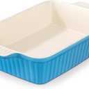 MALACASA 4.4 QT Baking Dish, 9x13 Large Casserole Dish for Oven, Ceramic Baking Pan, Rectangular Lasagna Pan Deep with Handles for Baking, Durable Microwave Oven Safe, Blue, Series BAKE-BAKE