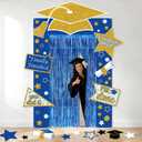 Graduation Decorations 2026 Blue and Gold Graduation Banner decorations Class of 2026 Porch Door Banner with Foil Tinsel Curtains Congrats Grad Backdrop Supplies for College High School Blue Gold