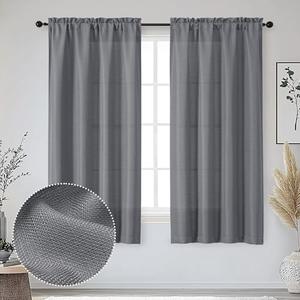 OWENIE Bob Dark Grey Curtains 63 Inch Length 2 Panels Set for Living Room Bedroom, Light Filtering Faux Linen Textured Soft Window Curtain, Airy Rod Pocket cortinas para cuarto, 40Wx63L Inches, 2 Pcs