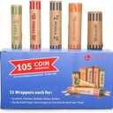 L LIKED Preformed Coin Roll Wrappers (105 Assorted) - 21 Quarters, 21 Pennies, 21 Nickels 21 Dimes and 21 Dollars (105 pcs)