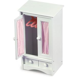Badger Basket Doll Armoire with Three Hangers for 18 to 22-Inch Dolls - White and Pink Wardrobe Closet for Doll Clothes, Durable Wood Construction, Stylish and Functional Storage