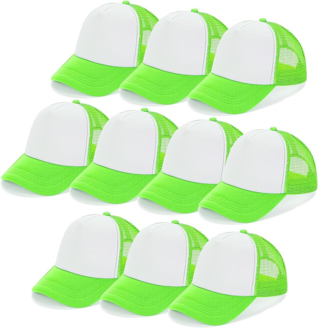 Ultrafun 10 Pack Trucker Hat Mesh Sublimation Blank Hats Adjustable Baseball Caps Hats for Men Women (Green, M)