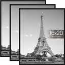 upsimples 16x20 Picture Frame Black 3 Pack, Scratch-Proof Poster Frames 16 x 20 for Photo Gallery - Slide-In Strips, Horizontal or Vertical Wall Mounting