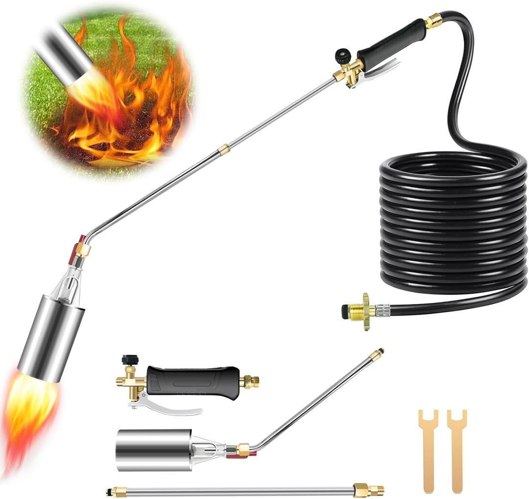 Propane weed torch,1,800,000 BTU weed burner torch with 10FT hose, Extended detachable blow torch with self-igniter, Flamethrower for weeding, Roof asphalt, Snow melting